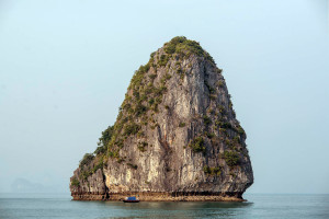 Halong Bay boat and mountain